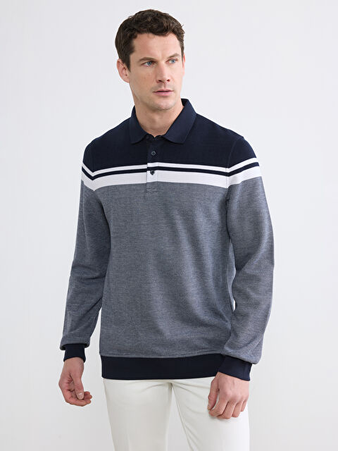 LCWAIKIKI Classic Polo Yaka Renk Bloklu Erkek Sweatshirt - S6O998Z8-LGS