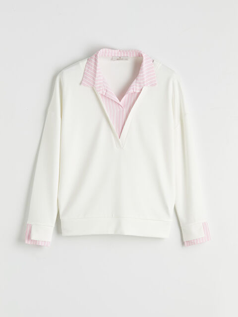 Natuvera Gömlek Yaka Çizgili Kadın Sweatshirt - S6OA25Z8-ZWU