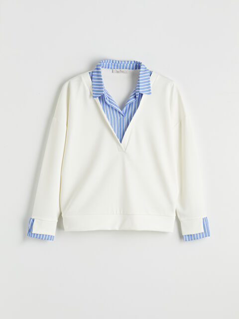 Natuvera Gömlek Yaka Çizgili Kadın Sweatshirt - S6OA25Z8-ZX9