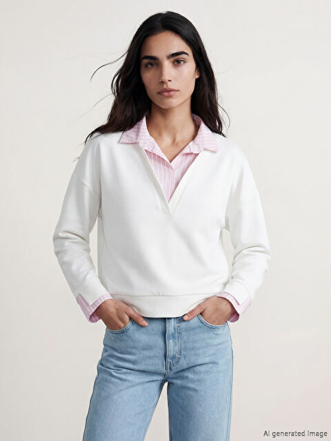 Natuvera Gömlek Yaka Çizgili Kadın Sweatshirt - S6OA25Z8-ZWU