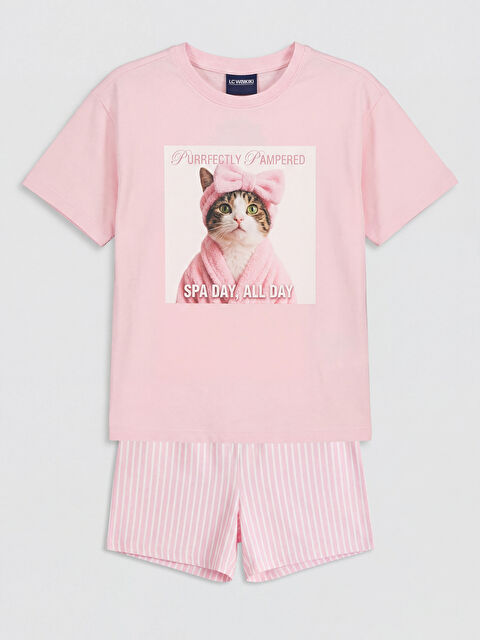 LCW Kids Baskılı Kız Çocuk Şortlu Pijama Takımı - S6OA47Z4-QWN