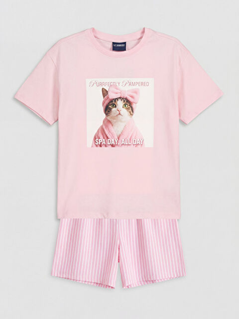 LCW Kids Baskılı Kız Çocuk Şortlu Pijama Takımı