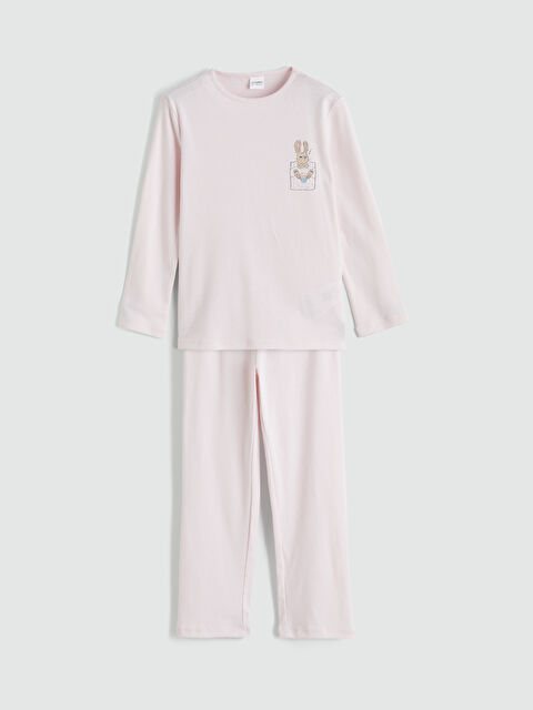 LCW Kids Çizgili Tavşan Baskılı Kız Çocuk Pijama Takım - S6OA78Z4-LRA