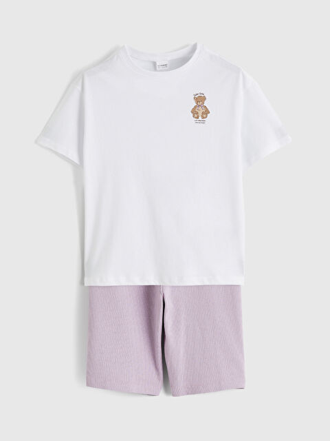 LCW Kids Bisiklet Yaka Baskılı Kız Çocuk Şortlu Pijama Takımı - S6OA83Z4-FDU