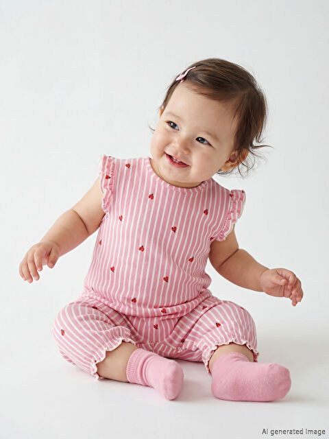 LCW baby Bisiklet Yaka Baskılı Kız Bebek Penye Tulum - S6OA93Z1-LRA