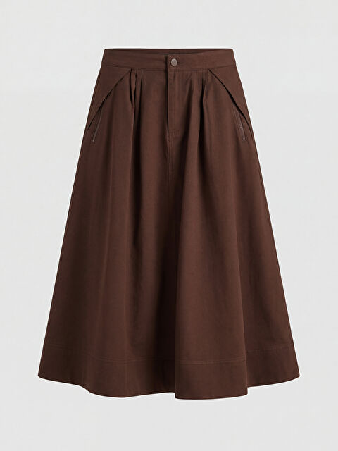 LCW Modest Yüksek Bel Büzgülü Poplin Kloş Etek - S6OB08Z8-ZTU