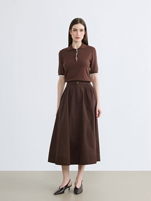 LCW Modest Yüksek Bel Büzgülü Poplin Kloş Etek - S6OB08Z8-ZTU