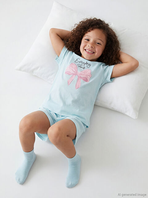 LCW Kids Bisiklet Yaka Kız Çocuk Şortlu Pijama Takımı - S6OB94Z1-QWV