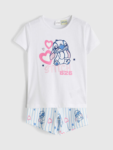 LCW Kids Stitch Baskılı Kız Çocuk Şortlu Pijama Takımı - S6OB98Z1-FDU