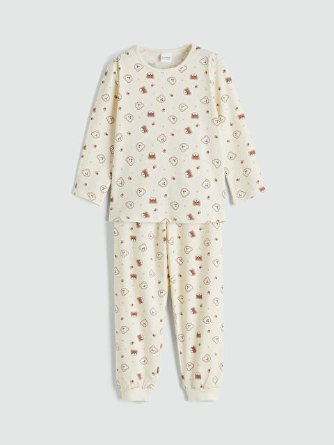 LCW Kids Bisiklet Yaka Baskılı Kız Çocuk Pijama Takımı - S6OB99Z1-LRB