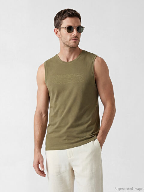 LCWAIKIKI Classic Bisiklet Yaka Baskılı Erkek Kolsuz Tişört