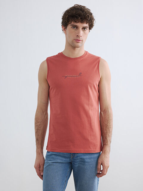 LCWAIKIKI Classic Bisiklet Yaka Baskılı Erkek Kolsuz Tişört