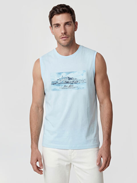 LCWAIKIKI Classic Bisiklet Yaka Ibiza Baskılı  Erkek Kolsuz Tişört