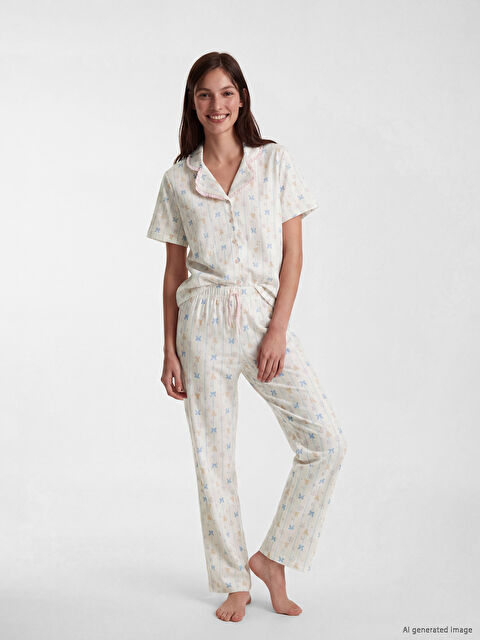 LCW DREAM Gömlek Yaka Desenli Hamile Pijama Takım