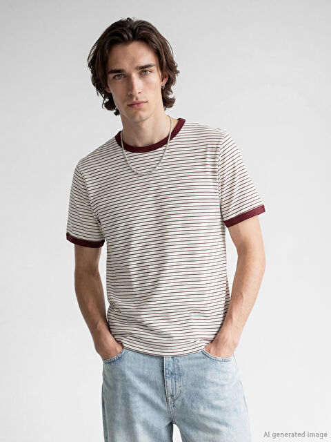 XSIDE Bisiklet Yaka Çizgili Erkek Tişört - S6OC67Z8-LET