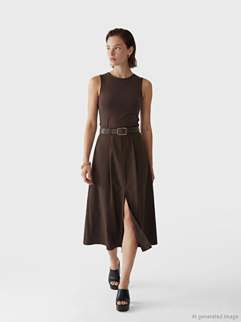 LCW Vision Beli Kemerli A Kesim Pileli Etek - S6OC93Z8-1KM