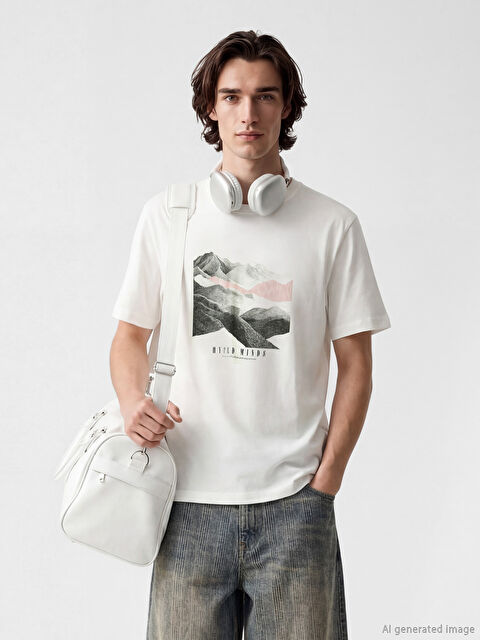 XSIDE تي شيرت رجالي مطبوع بكول مدور