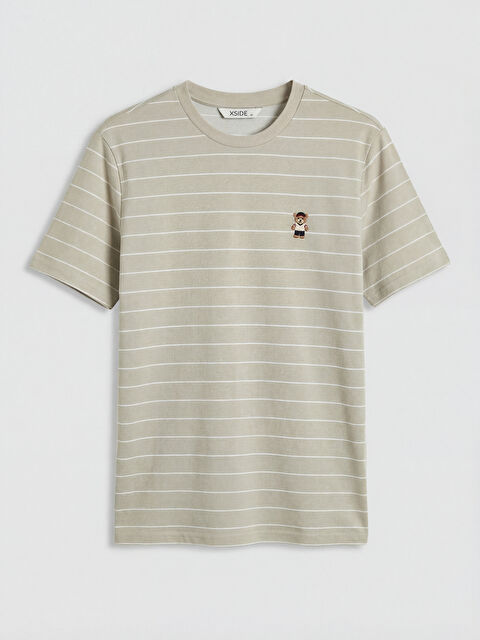 XSIDE Bisiklet Yaka Nakışlı Erkek Tişört - S6OD30Z8-LRW