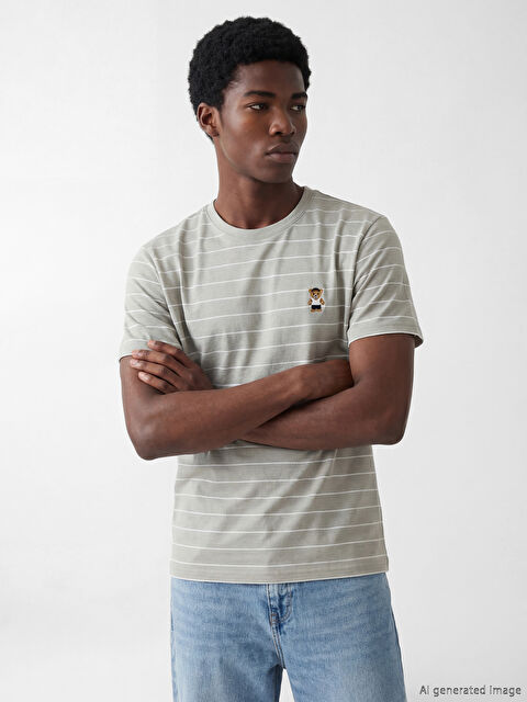 XSIDE Bisiklet Yaka Nakışlı Erkek Tişört