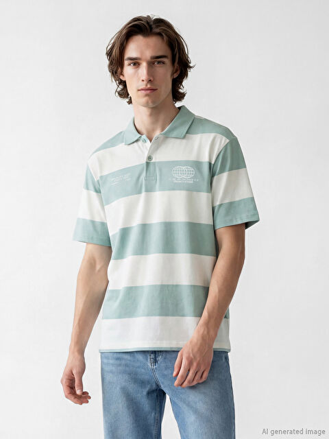 XSIDE Polo Yaka Çizgili Penye Erkek Tişört