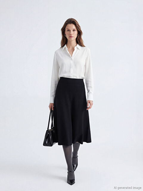 LCW Modest Beli Lastikli Kloş Triko Etek - S6OD42Z8-CVL