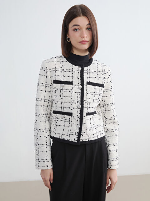 LCW Modest Bisiklet Yaka Ekose Kadın Tüvit Ceket - S6OD52Z8-EEW