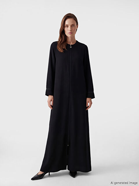 LCW Grace Bisiklet Yaka Keten Görünümlü Kadın Ferace - S6OD56Z8-CVL