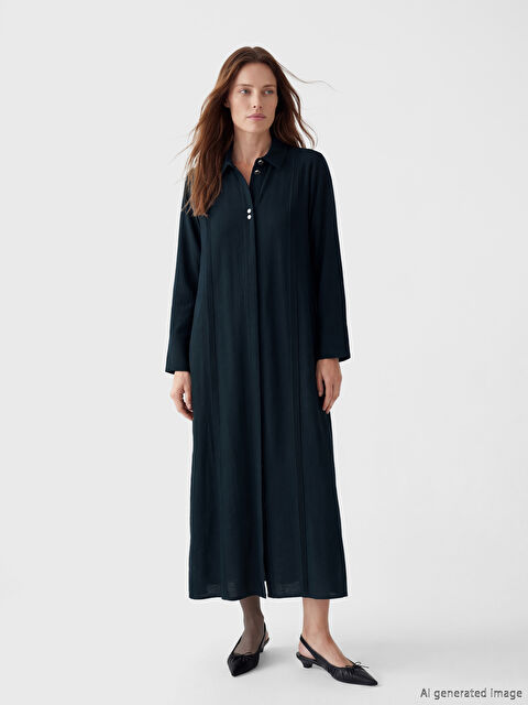 LCW Grace Gömlek Yaka Keten Görünümlü Ferace