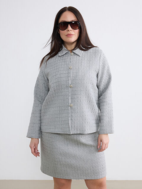 Soulife Büyük Beden Gömlek Yaka Dokulu Kadın Tüvit Ceket - S6OD86Z8-CUZ