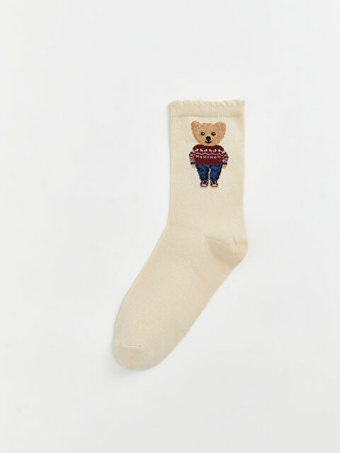 LCW DREAM Ayı Teddy Baskılı Kadın Soket Çorap - S6OD94Z8-FDP