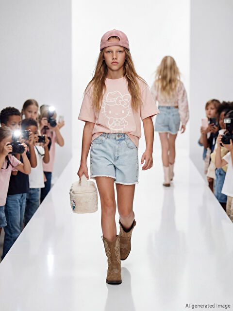 LCW Kids Bisiklet Yaka Hello Kitty Baskılı Kız Çocuk Tişört