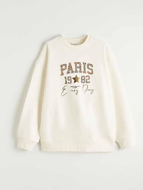 LCW Kids Paris Baskılı Kız Çocuk Sweatshirt - S6OE39Z4-KX0