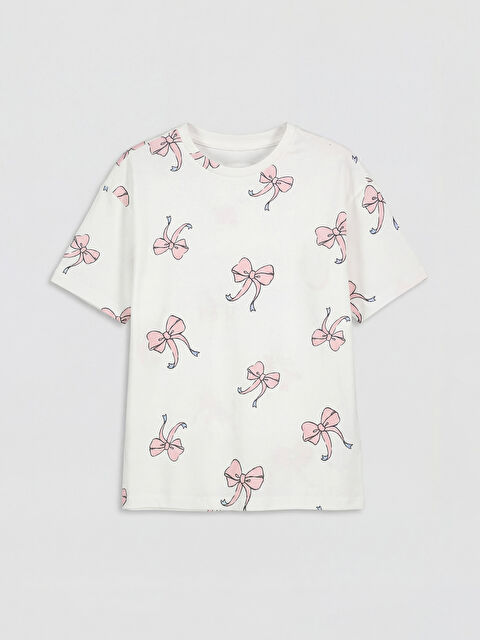 LCW Kids Bisiklet Yaka Fiyonk Desenli Kız Çocuk Tişört - S6OE46Z4-LRA