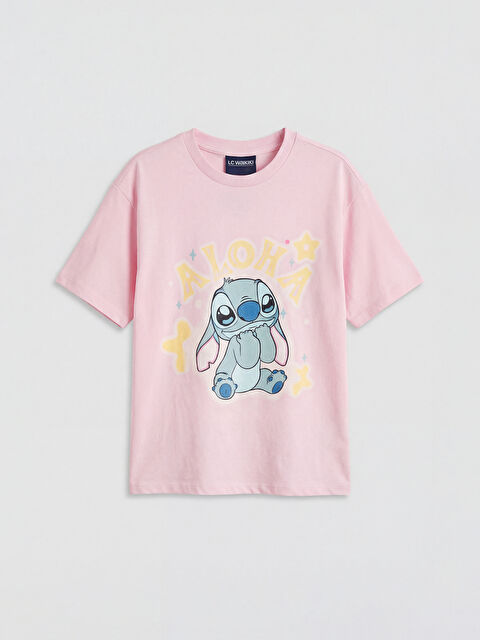 LCW Kids Bisiklet Yaka Stitch Baskılı Kız Çocuk Tişört - S6OE48Z4-QXB