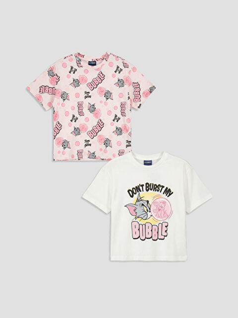 LCW Kids Tom ve Jerry Baskılı Kız Çocuk 2'li Tişört - S6OE54Z4-R9J