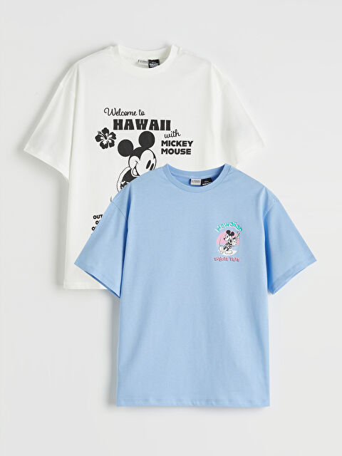 LCW Kids Mickey Mouse Baskılı Kız Çocuk Tişört 2'li - S6OE56Z4-YTE