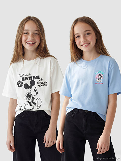 LCW Kids Mickey Mouse Baskılı Kız Çocuk Tişört 2'li - S6OE56Z4-YTE