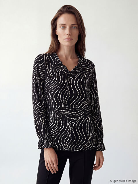 LCW Grace Bağlamalı Yaka Desenli Bluz - S6OE86Z8-LQJ