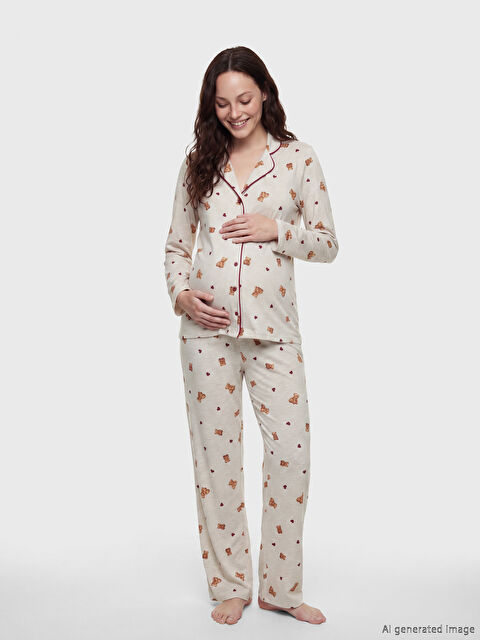LCW DREAM Ayı Teddy Desenli Hamile Pijama Takım
