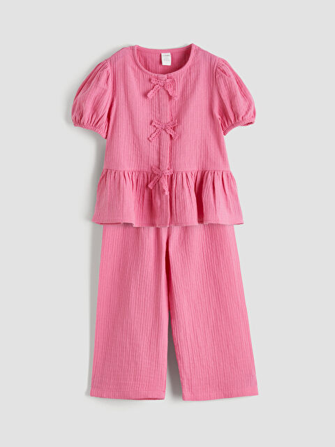 LCW Kids Bisiklet Yaka Fiyonk Detaylı Kız Çocuk Bluz ve Pantolon - S6OF64Z1-GEV