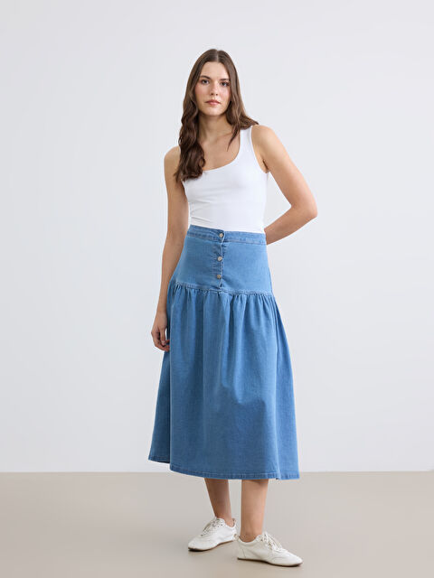LC WAIKIKI Önden Düğmeli Pileli Jean Etek - S6OF84Z8-311