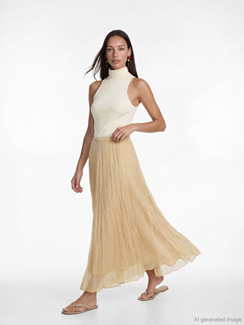 LCWAIKIKI Classic Beli Lastikli Dokulu Şifon Etek - S6OF88Z8-ZVF