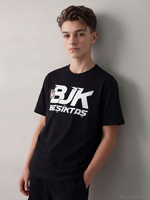 LCW Kids Bisiklet Yaka Beşiktaş Baskılı Erkek Çocuk Tişört