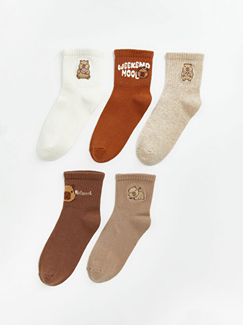 LCW Kids Nakışlı Kız Çocuk Soket Çorap 5'li