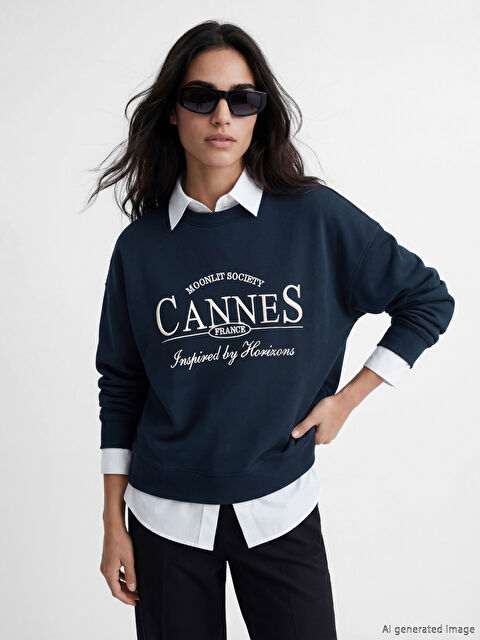 LCW Vision Cannes Baskılı Oversize Kadın Sweatshirt - S6OG21Z8-HRZ