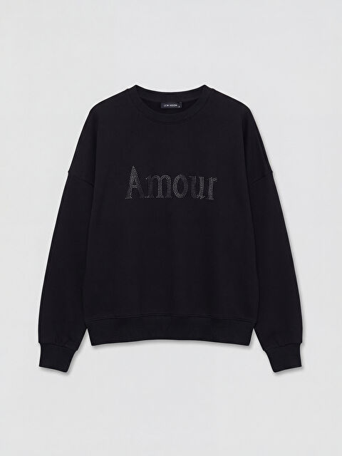 LCW Vision Bisiklet Yaka Taşlı Oversize Kadın Sweatshirt - S6OG23Z8-CVL