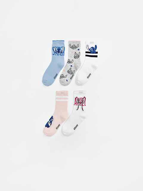 LCW Kids Stitch Baskılı Kız Çocuk Soket Çorap 5'li - S6OG73Z4-J0G