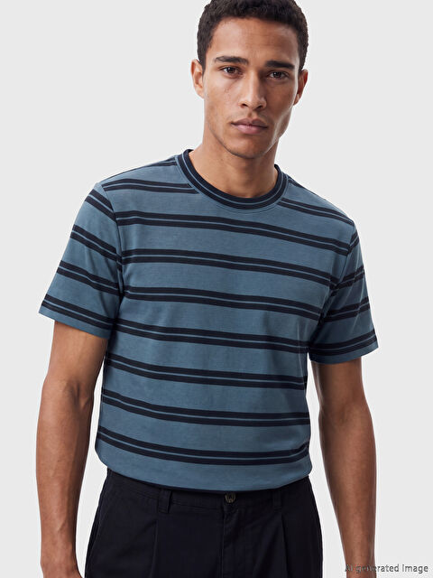 LCW Vision Bisiklet Yaka Çizgili Erkek Tişört