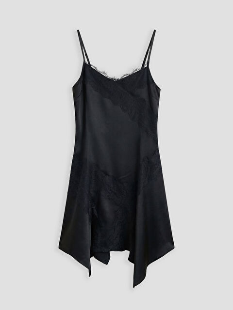 XSIDE Dantel Detaylı İp Askılı Saten Mini Elbise - S6OH01Z8-CVL