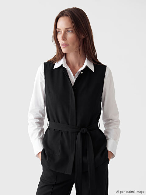 LCW Grace Bisiklet Yaka Beli Kuşaklı Kadın Yelek